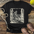 Walking the Dog (Bigfoot and Golden Retriever) T-Shirt