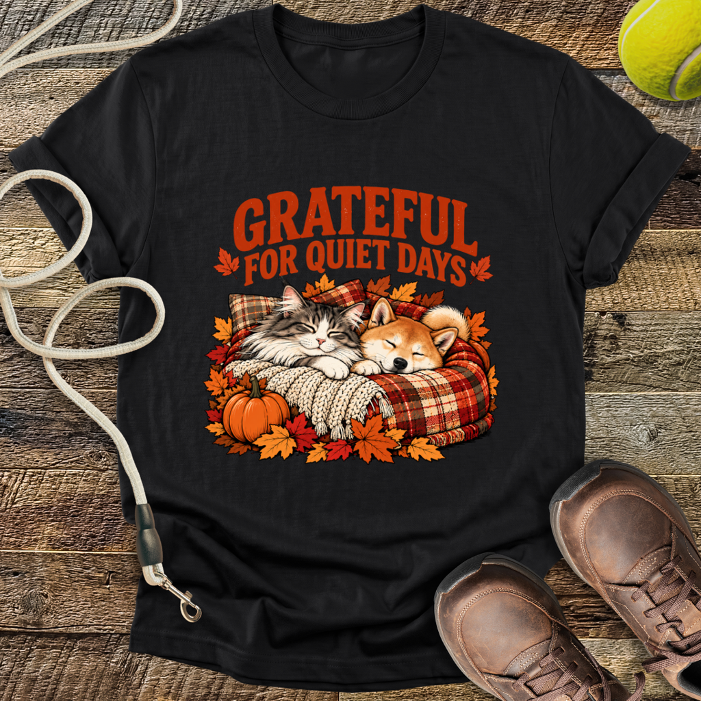 Grateful For Quiet Days (Cat and Shiba Inu) T-Shirt