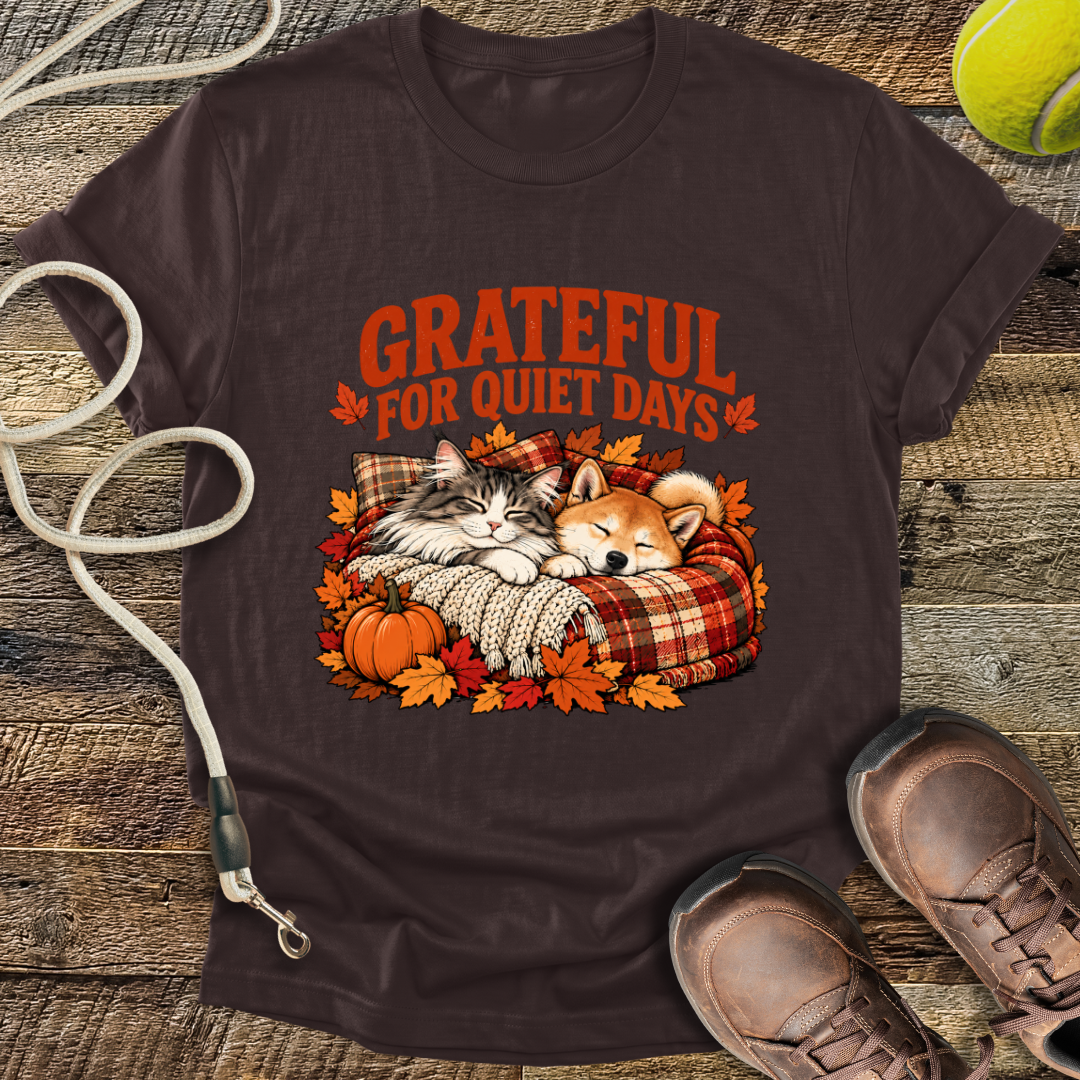 Grateful For Quiet Days (Cat and Shiba Inu) T-Shirt