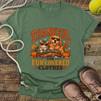 Thankful For Fur Covered Clothes (Cat and Golden Retriever) T-Shirt