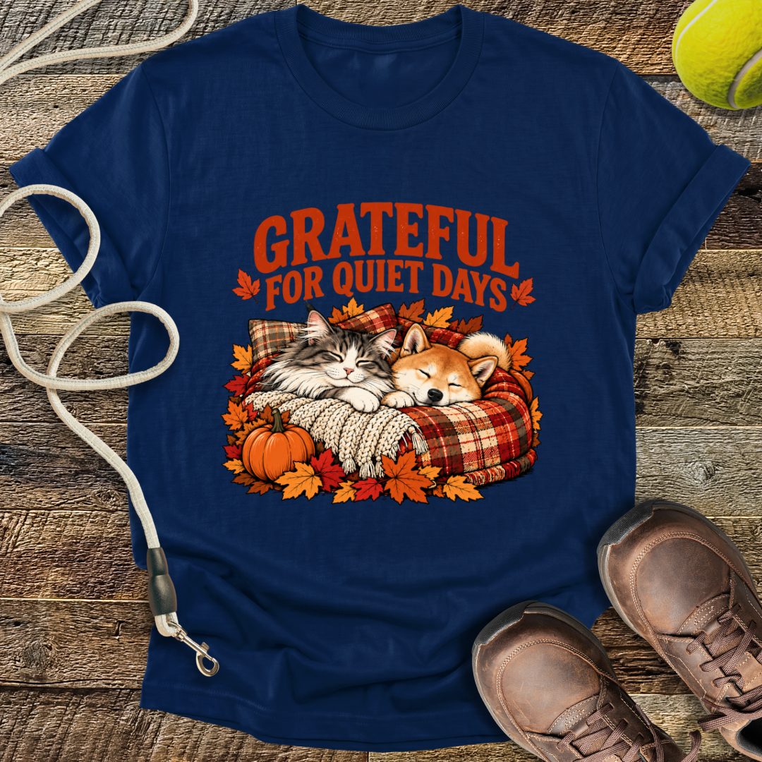 Grateful For Quiet Days (Cat and Shiba Inu) T-Shirt