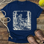 Walking the Dog (Bigfoot and Golden Retriever) T-Shirt
