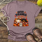 Give Thanks, But Keep Your Distance (Cat and Dachshund) T-Shirt