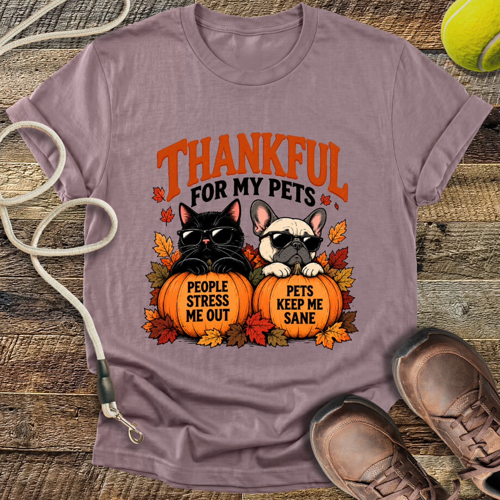 Thankful for My Pets (Black Cat and French Bulldog) T-Shirt
