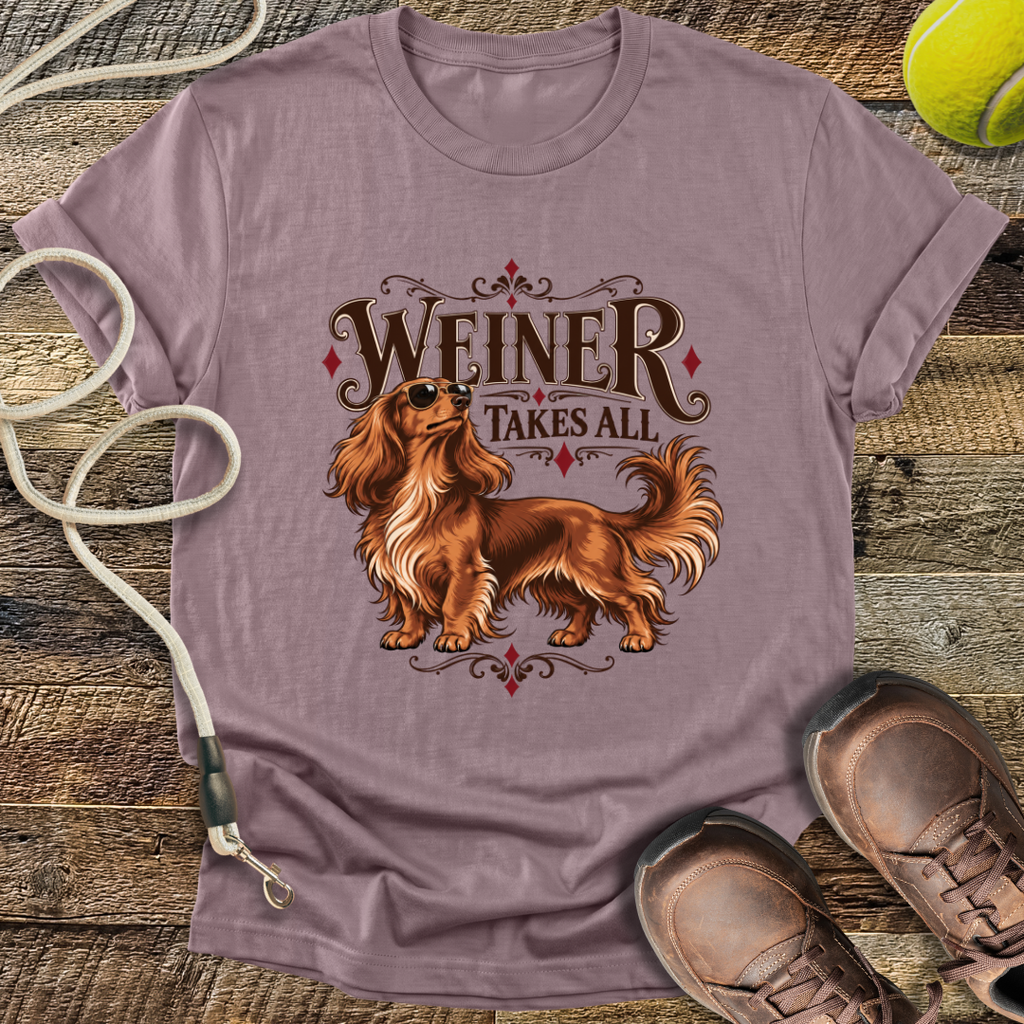 Weiner Takes All (Longhaired Dachshund) T-Shirt