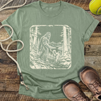Walking the Dog (Bigfoot and Golden Retriever) T-Shirt