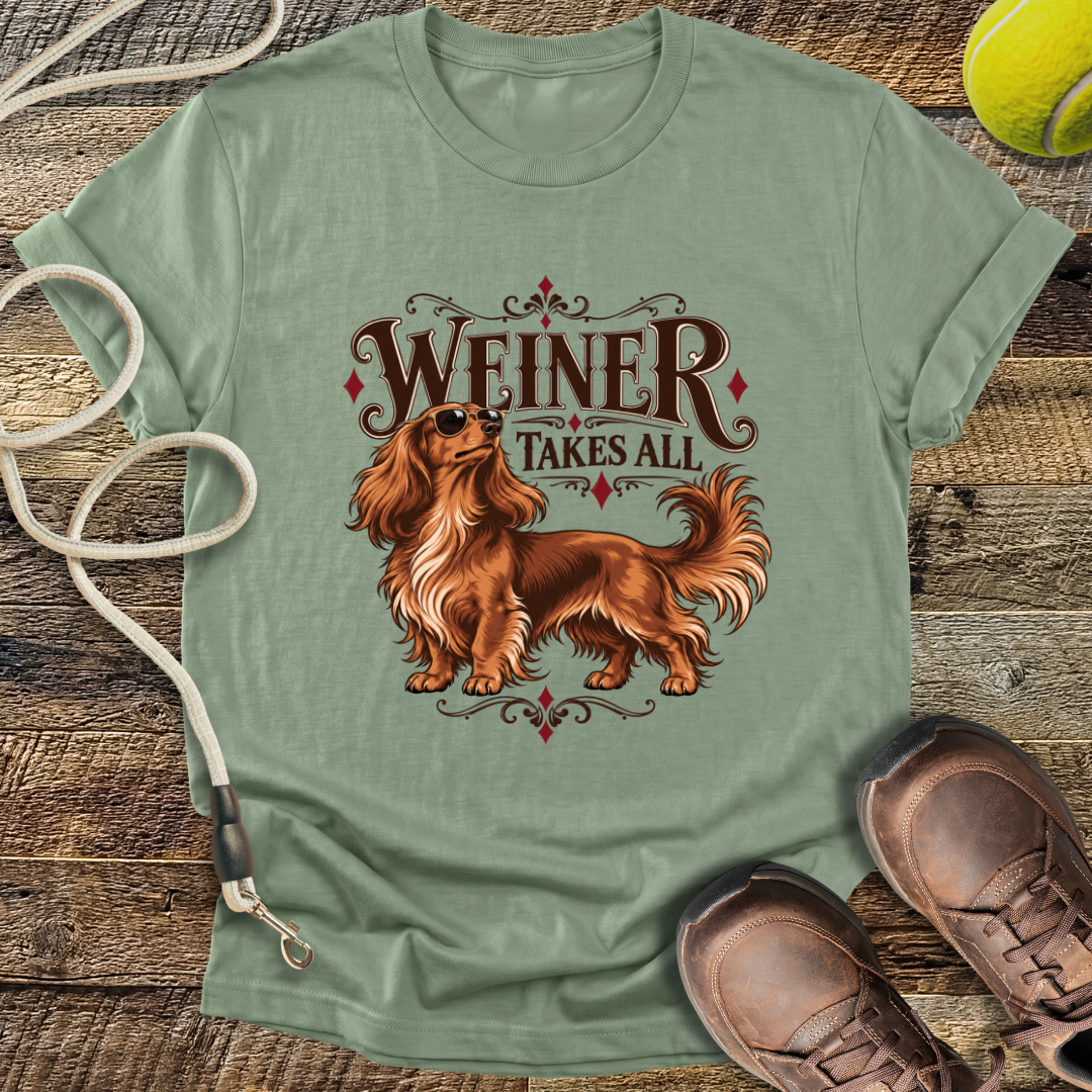 Weiner Takes All (Longhaired Dachshund) T-Shirt