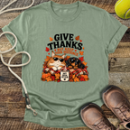 Give Thanks, But Keep Your Distance (Cat and Dachshund) T-Shirt