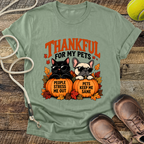 Thankful for My Pets (Black Cat and French Bulldog) T-Shirt