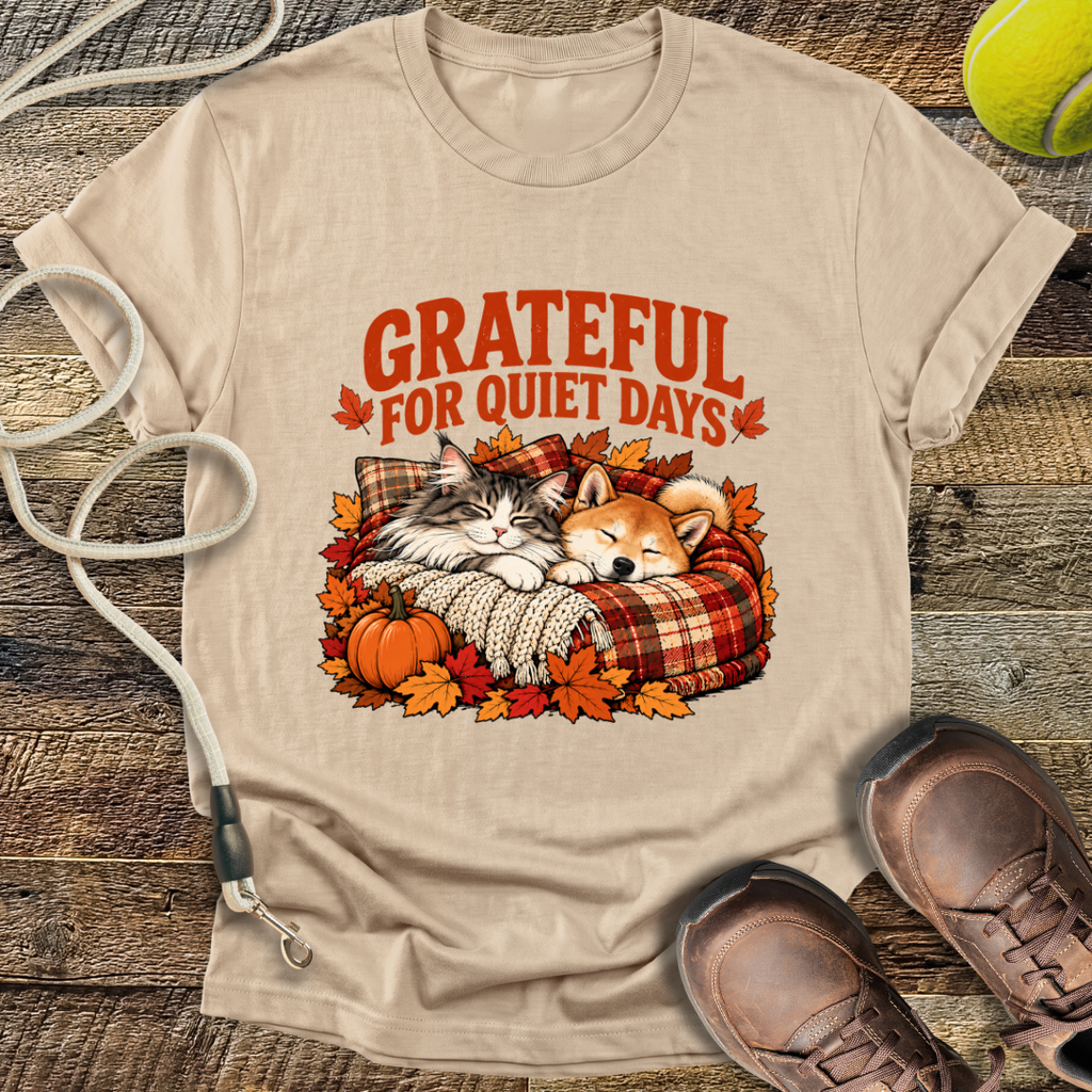 Grateful For Quiet Days (Cat and Shiba Inu) T-Shirt