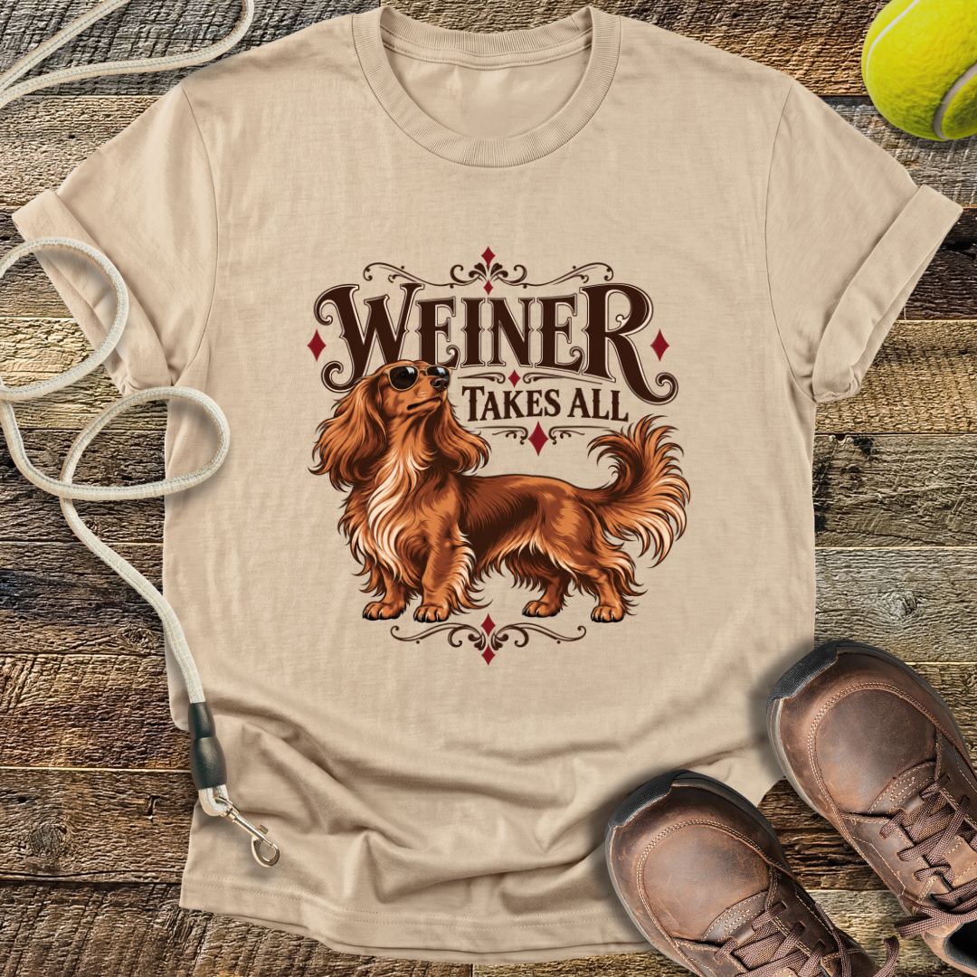 Weiner Takes All (Longhaired Dachshund) T-Shirt