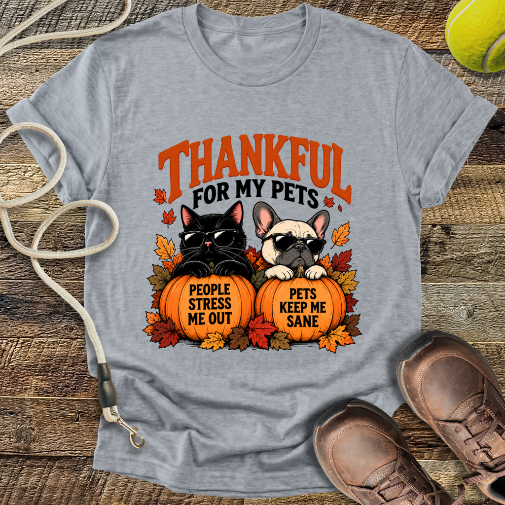 Thankful for My Pets (Black Cat and French Bulldog) T-Shirt