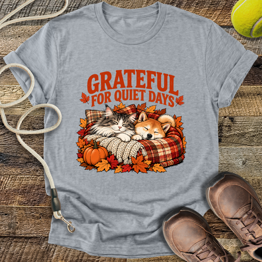 Grateful For Quiet Days (Cat and Shiba Inu) T-Shirt