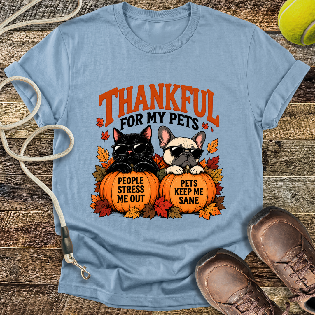 Thankful for My Pets (Black Cat and French Bulldog) T-Shirt