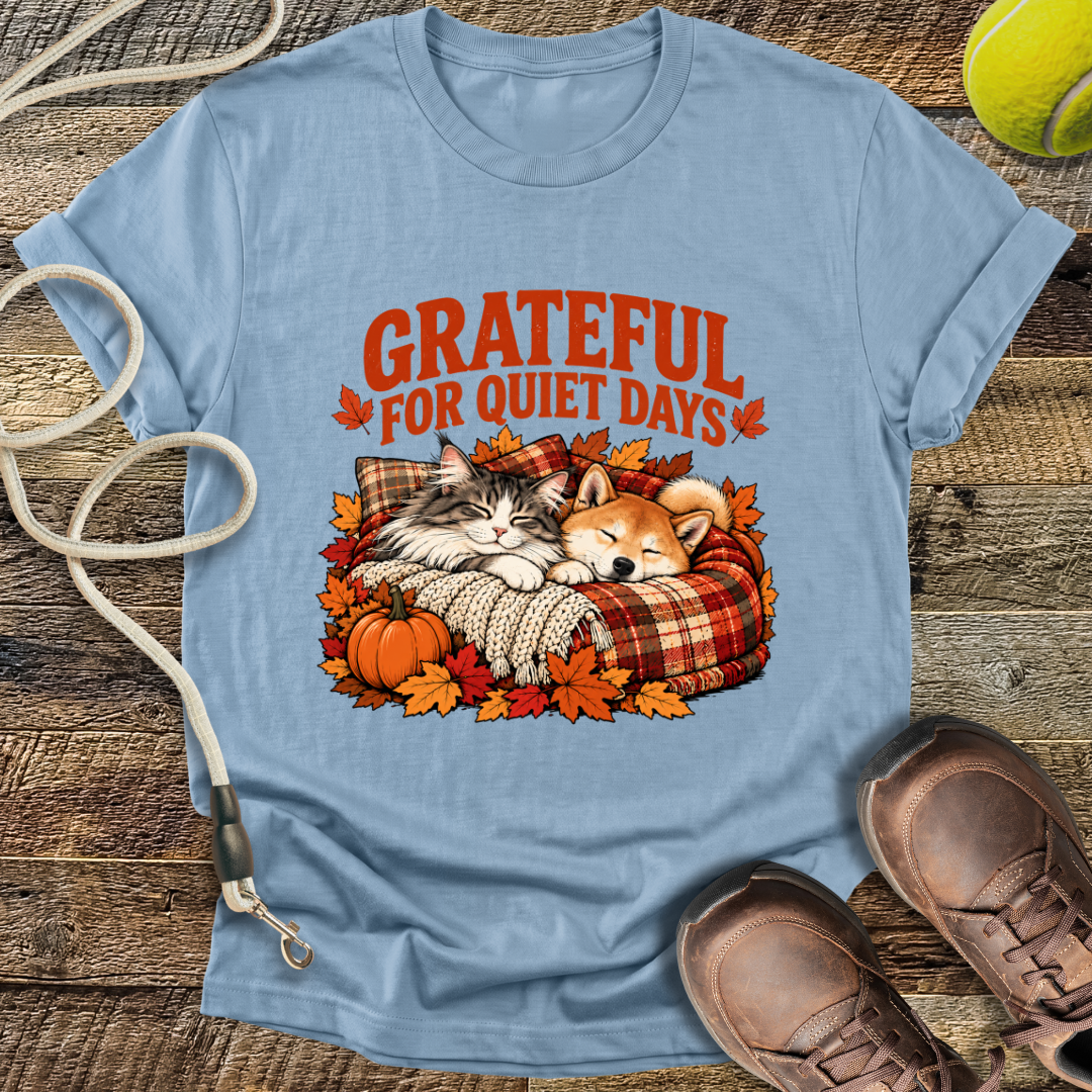 Grateful For Quiet Days (Cat and Shiba Inu) T-Shirt