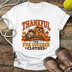 Thankful For Fur Covered Clothes (Cat and Golden Retriever) T-Shirt