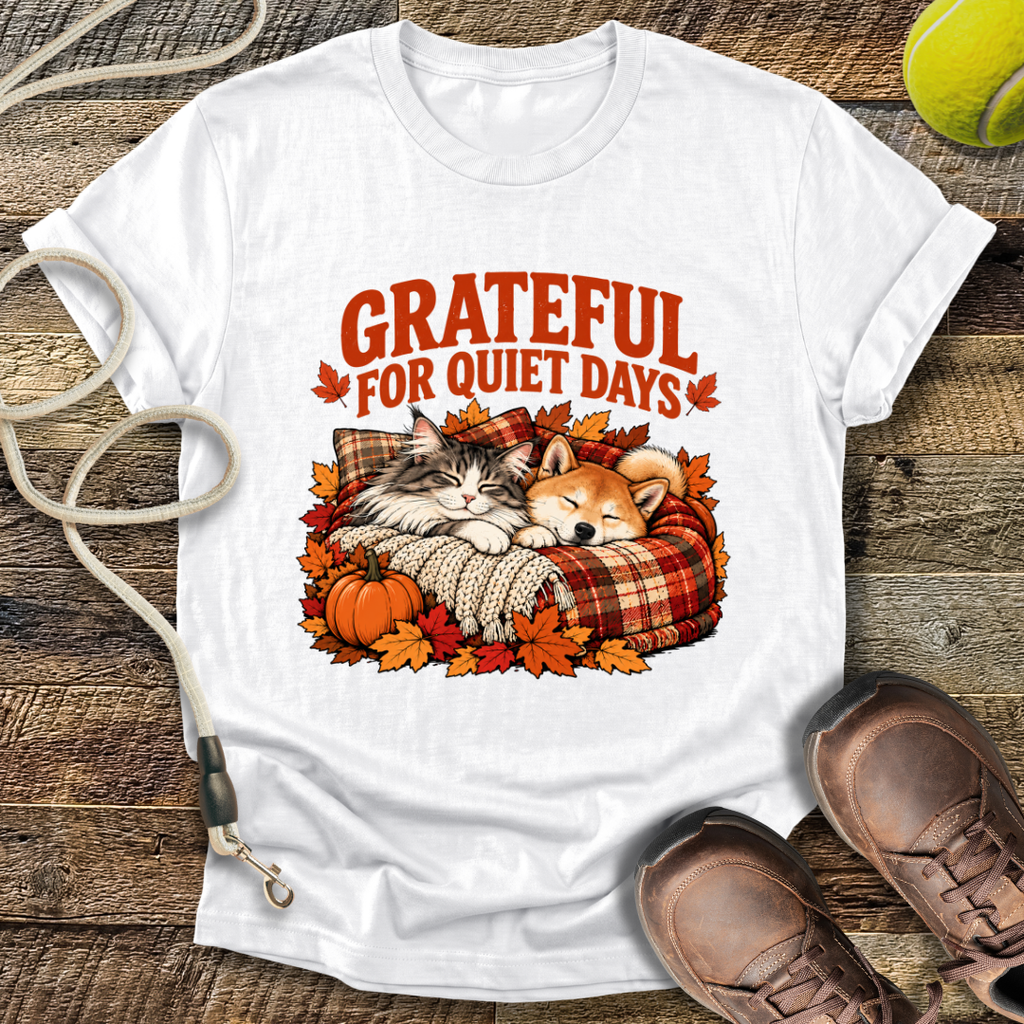 Grateful For Quiet Days (Cat and Shiba Inu) T-Shirt